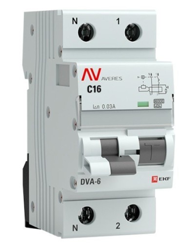 DVA-6 1P+N 16А (C) 30мА (AC) 6кА  AVERES (rcbo6-1pn-16C-30-ac-av). Автоматический выключатель дифференциального тока. EKF в Мытищах