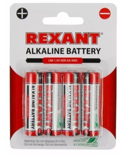 Алкалиновая батарейка AA/LR6 1,5 V 4 шт. блистер REXANT (30-1027). Элемент питания. Rexant в Мытищах