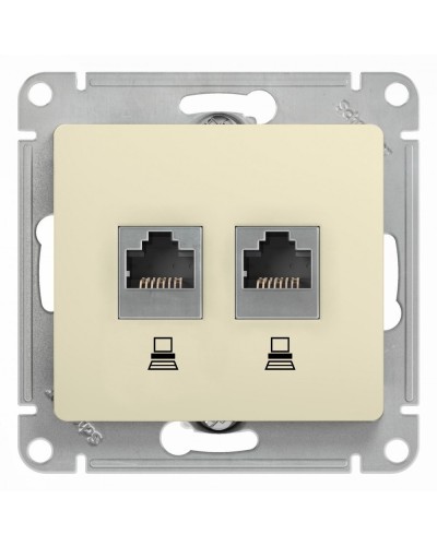 Glossa розетка RJ45+RJ45 2-местная, кат. 5Е, скрытой установки, механизм, бежевый (GSL000285KK). Розетка компьютерная. Systeme Electric в Мытищах