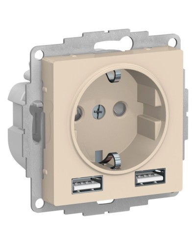 AtlasDesign розетка 1-местная с 2 USB A+A, скрытой установки, механизм, бежевый (ATN000230). Розетка с USB. Systeme Electric в Мытищах