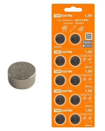 AG12/LR43 Alkaline 1,5V BP-10 TDM (SQ1702-0046). Элемент питания. TDM ЕLECTRIC в Мытищах