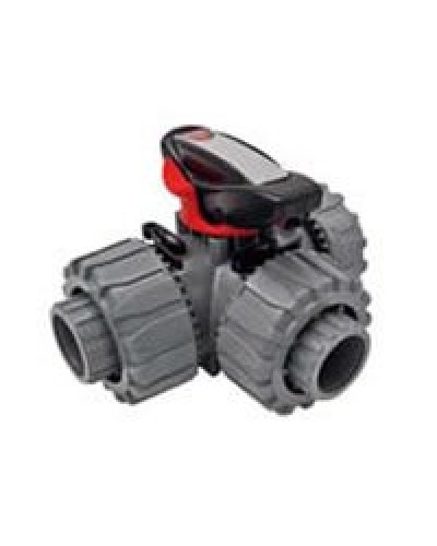 Ecoplast Кран шаровой трехходовой ПВХ D25 (уплотнение TPV, остальное EPDM) с муфтовым окончанием (49448). Кран шаровой, с муфтовым окончанием. Экопласт в Мытищах